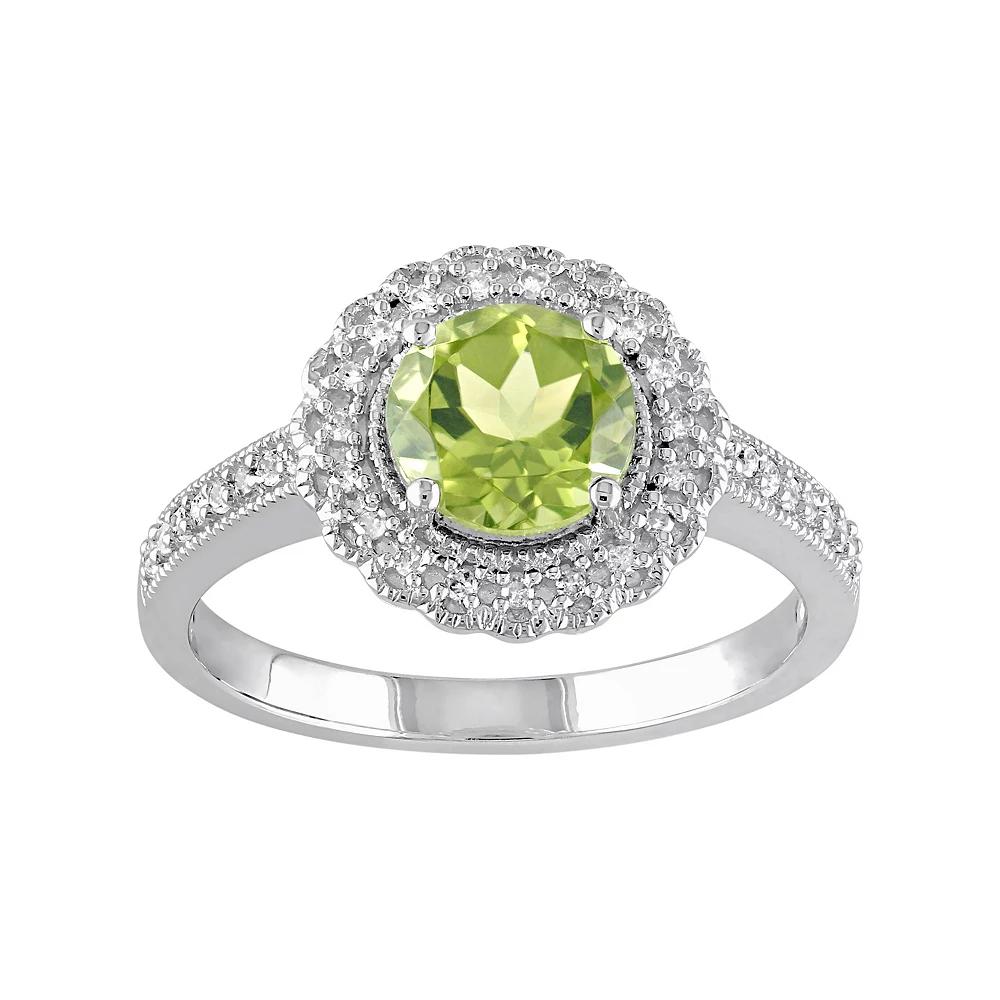 Stella Grace Sterling Silver Peridot & 1/8 Carat T.W. Diamond Halo Ring, Women's, Size: 6, Green Product Image