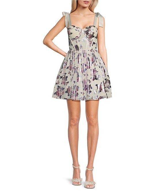 City Vibe Tie Straps Sleeveless Foil Floral Dress Product Image