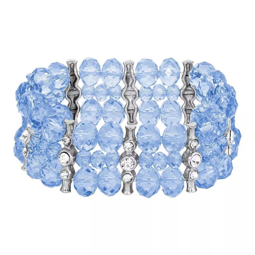 1928 3-Row Beaded Stretch Bracelet with Crystal Accent, Women's, Blue Product Image