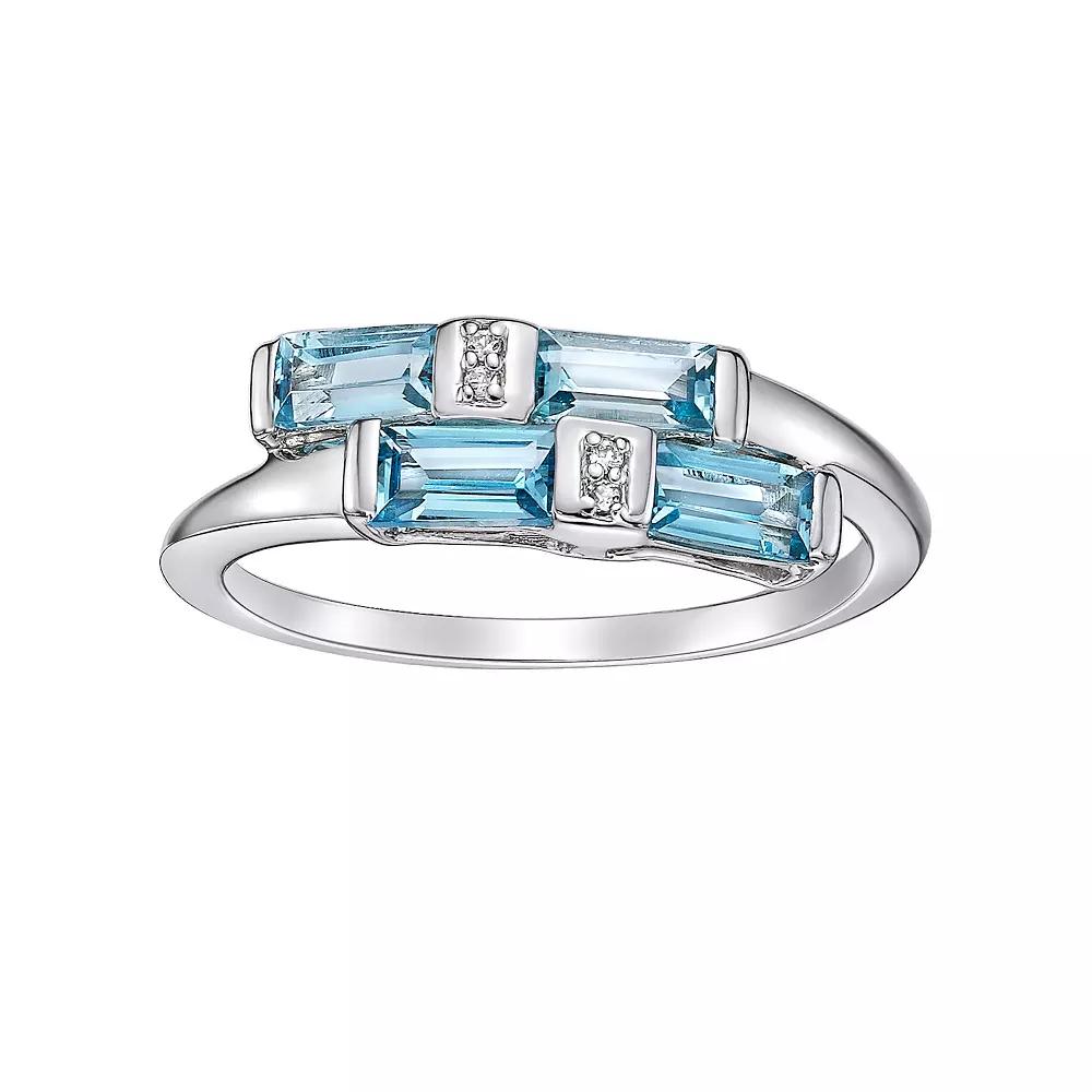 Gemminded Sterling Silver Blue Topaz & White Topaz Bypass Ring, Women's,  Product Image