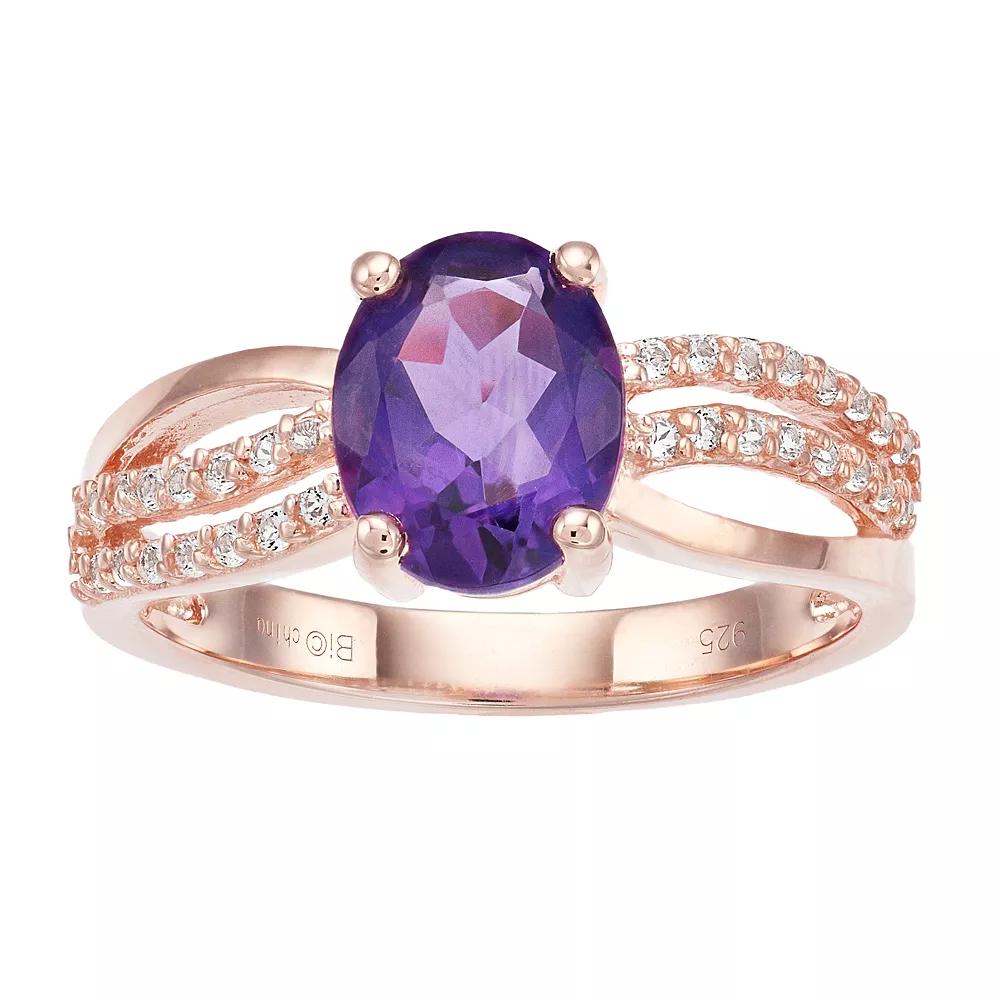 Gemminded 18k Rose Gold Over Silver Amethyst Ring, Women's, Pink Tone Product Image