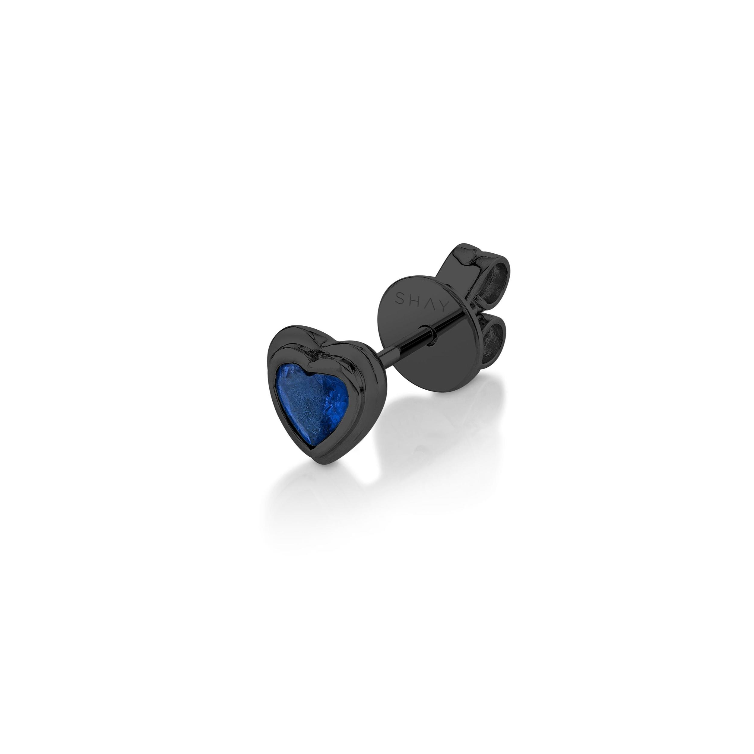 SINGLE BLUE SAPPHIRE BEZEL HEART STUD Product Image