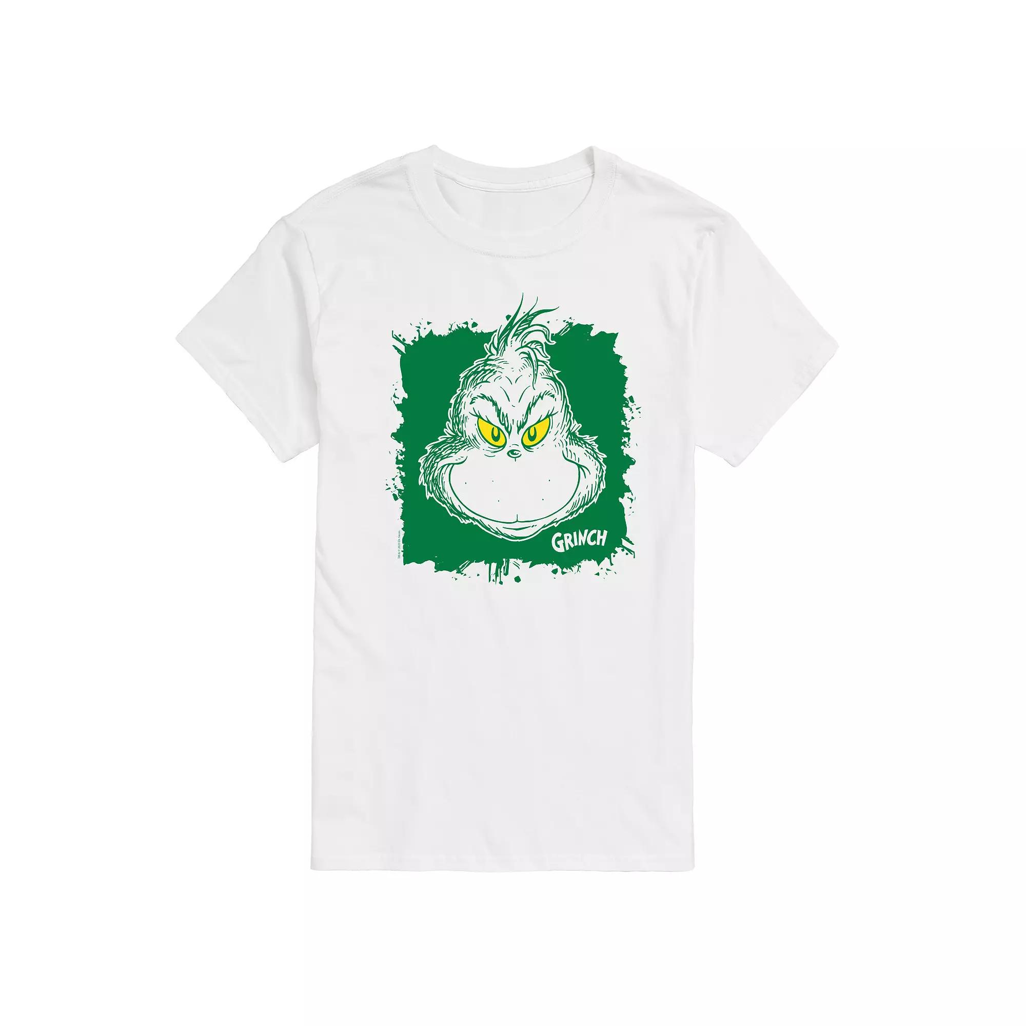 Men's Dr. Seuss Grinch Face Paint Splatter Graphic Tee,  Product Image