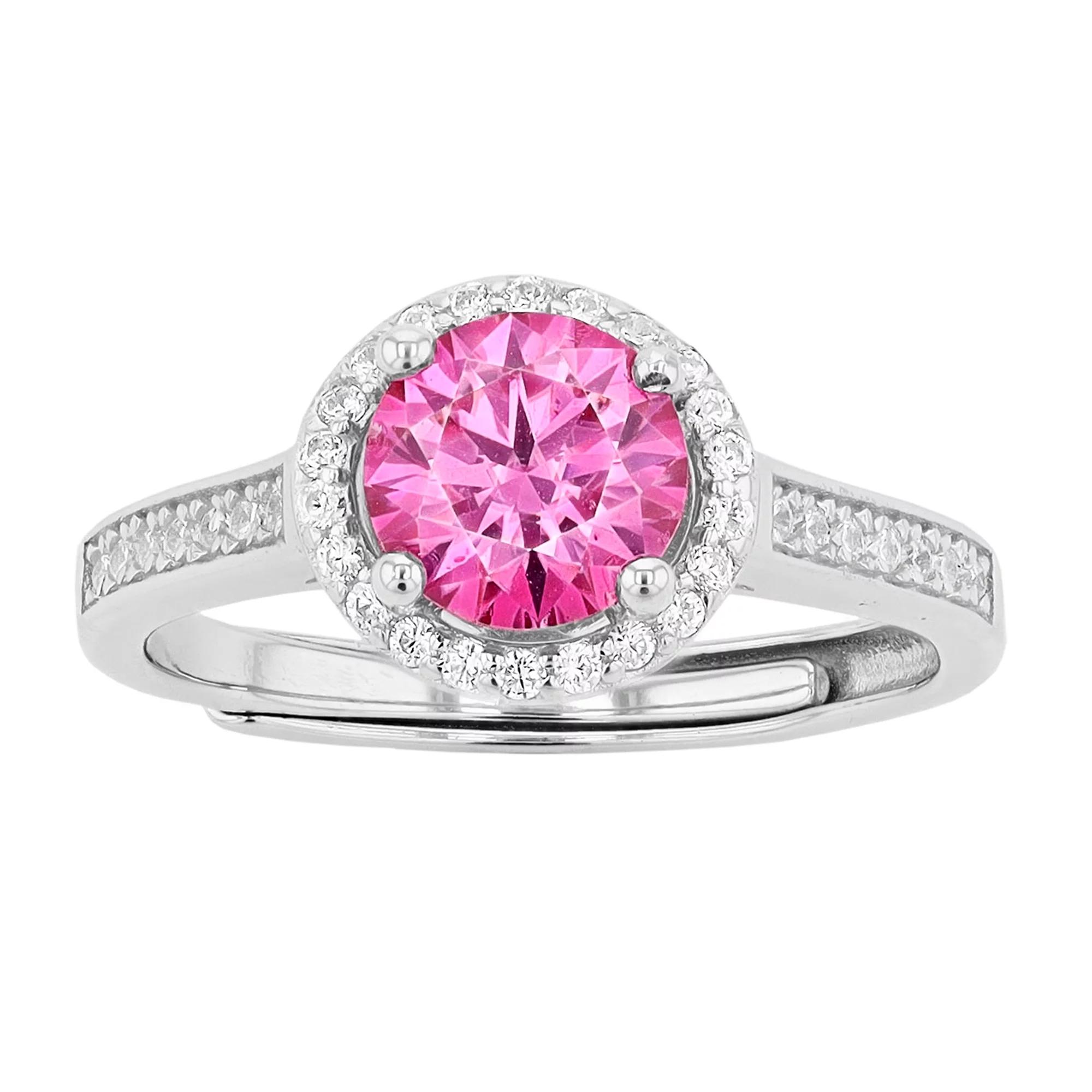 Stella Valentino Sterling Silver Fancy Pink & White Lab Created Moissanite Halo Adjustable Ring, Women's Product Image