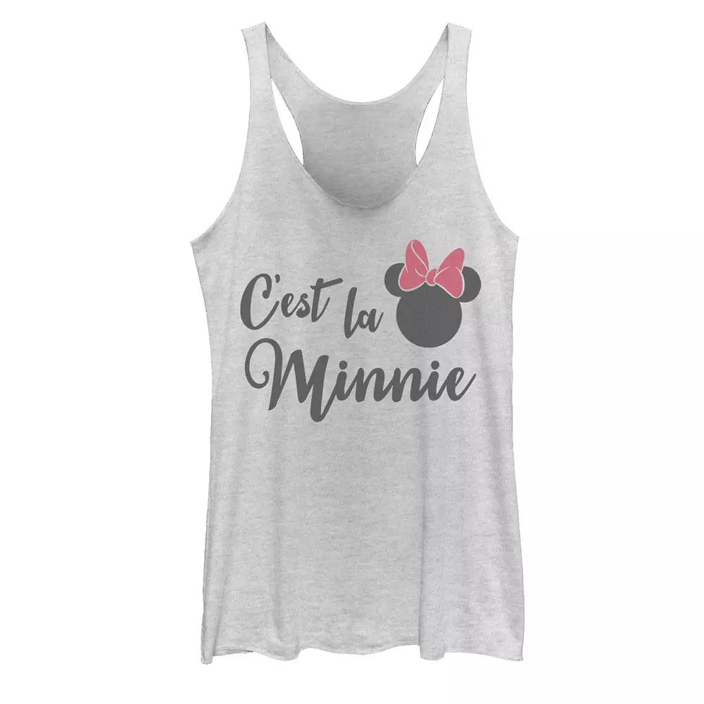 Disney's Mickey And Friends C'est La Minnie Text Juniors' Racerback Graphic Tank Top, Girl's, Size: Large, White Grey Product Image