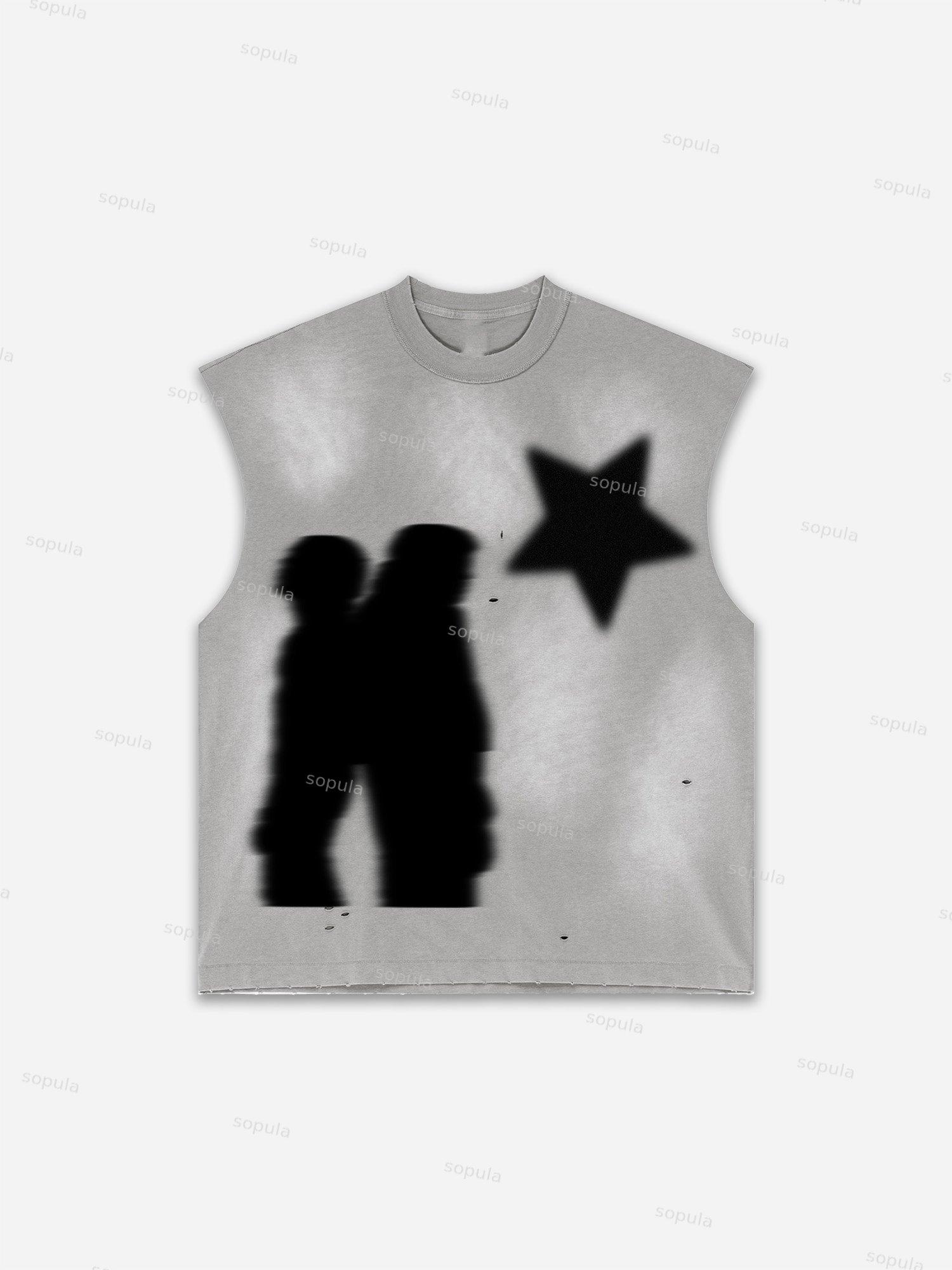 Men's Washed Casual Virtual Shadow Graphic Tank Top Product Image