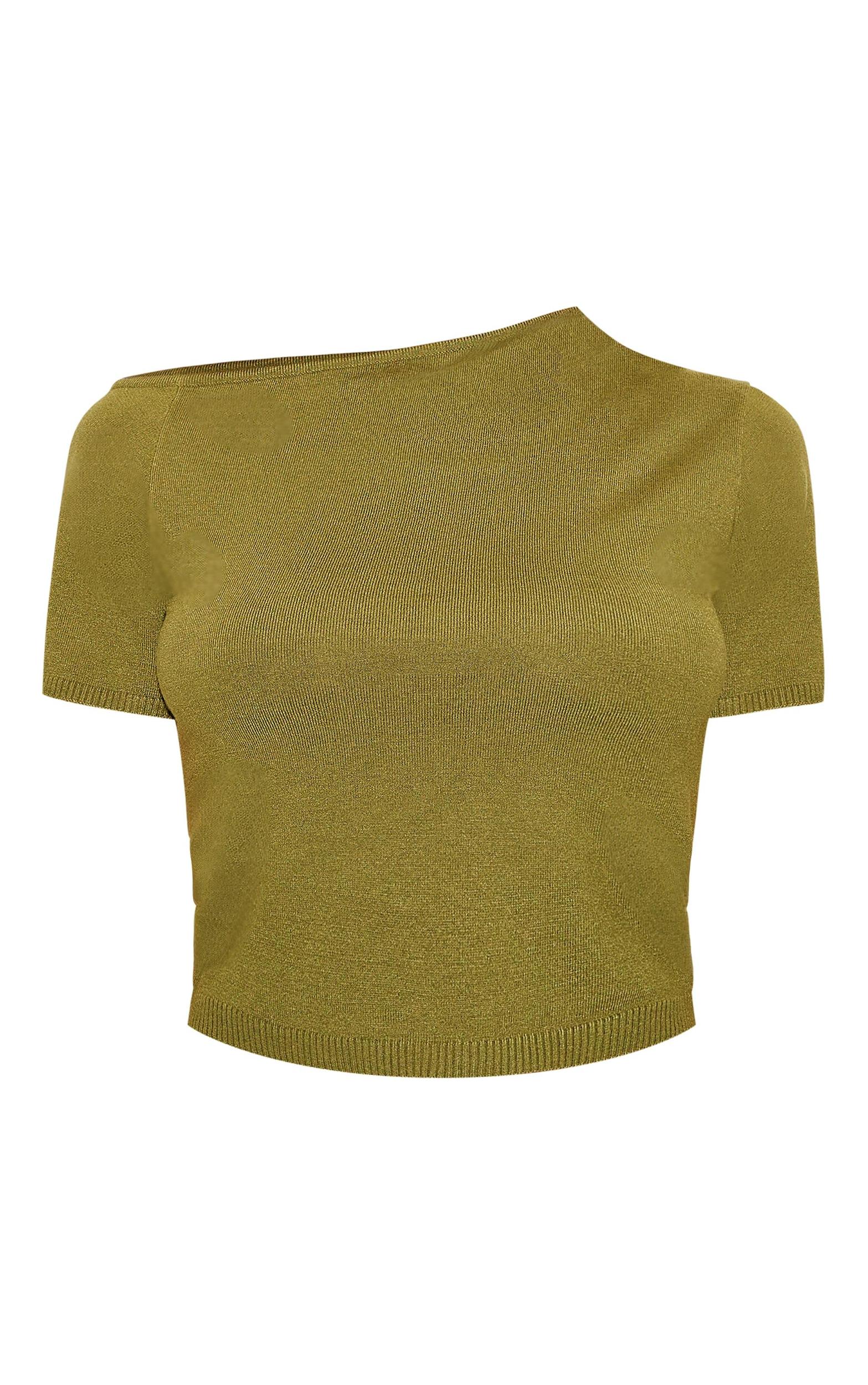 Olive Basic Knit Asymmetric Neckline Top Product Image
