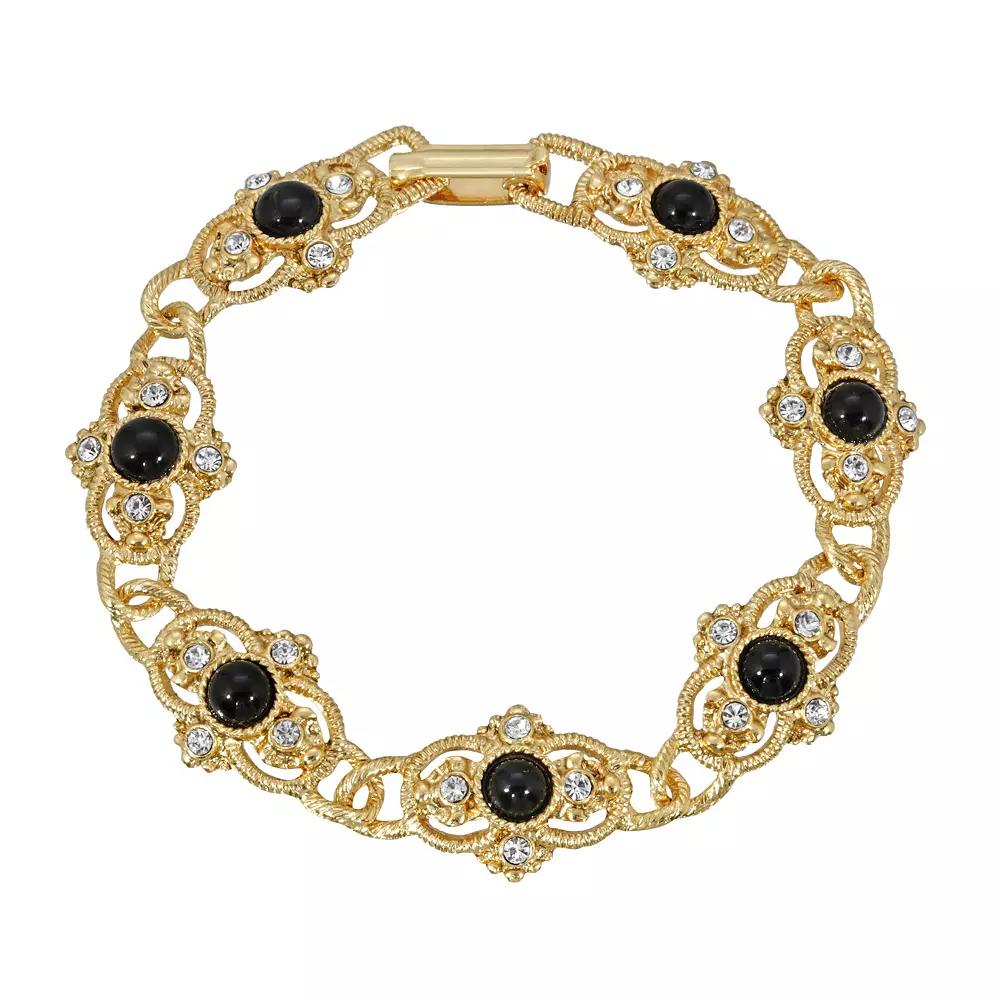 1928 Gold Tone Black Link Bracelet, Womens Product Image