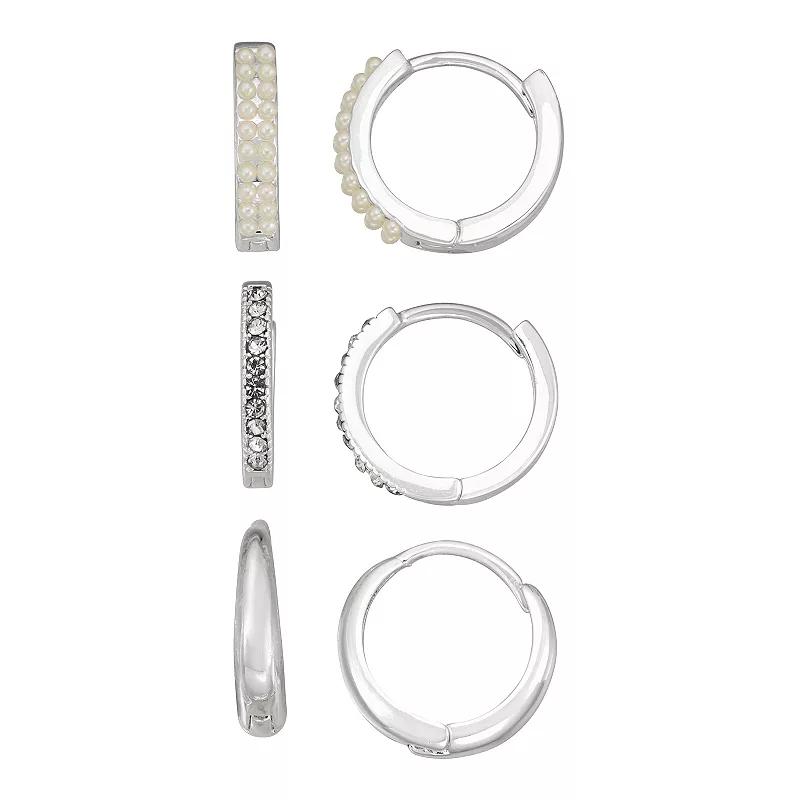 Napier Silver Tone Hoop Earring Set, Women's Product Image