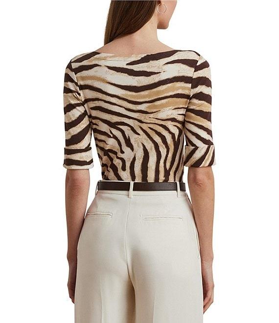 Lauren Ralph Lauren Stretch Cotton Zebra Boat Neck Elbow Sleeve Tee Product Image