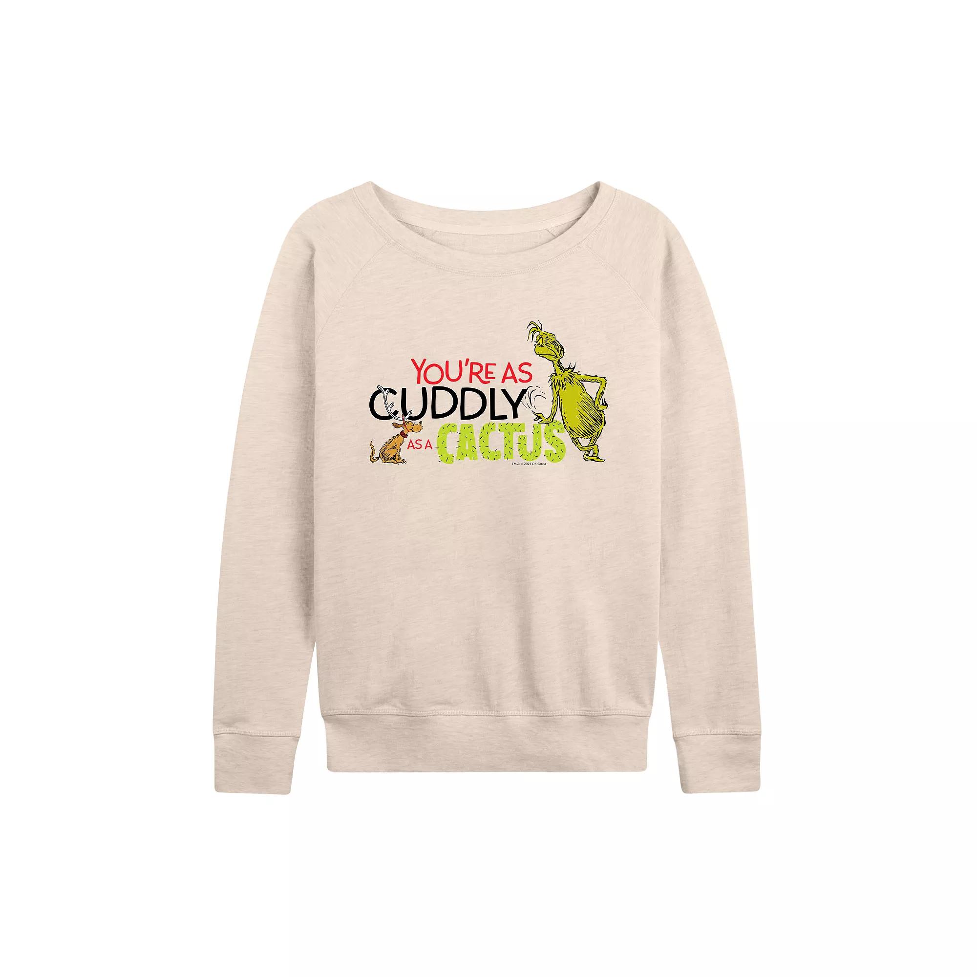 Women's Dr. Seuss The Grinch Cuddly As A Cactus French Terry Long Sleeve Tee, Girl's,  Product Image