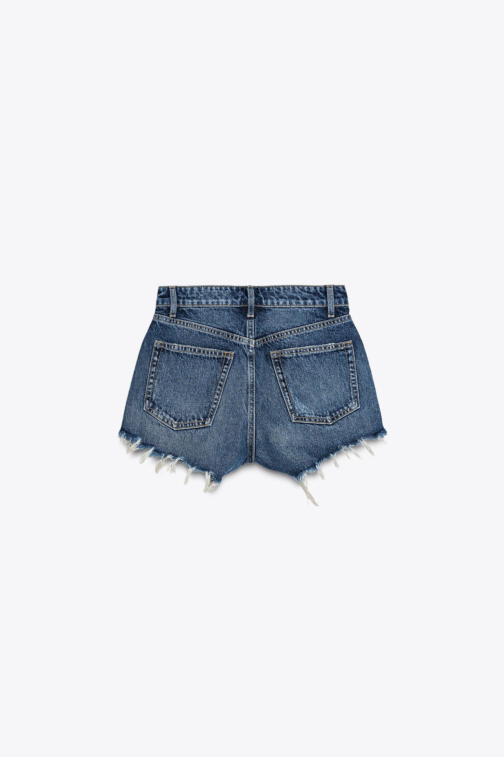 CURVED HIGH-WAISTED DENIM SHORTS Product Image