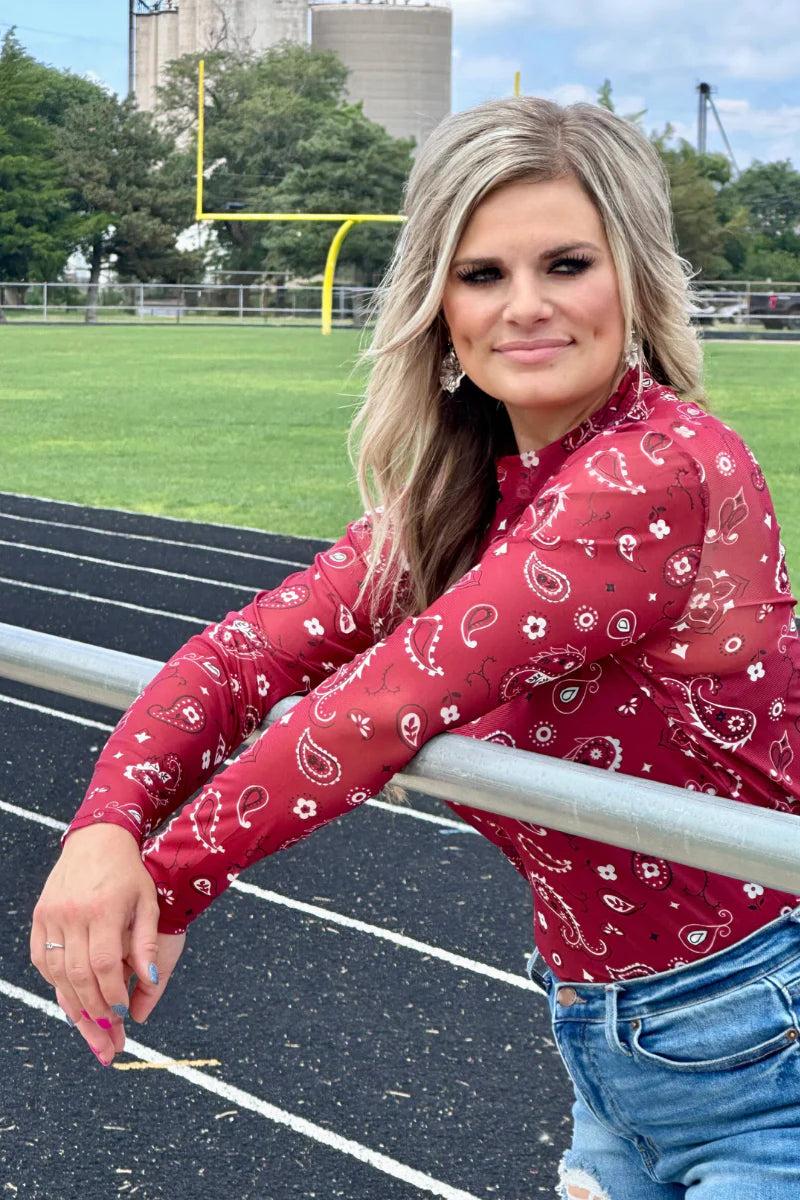 Sterling Kreek Bandana Babe Maroon Mesh Top Product Image