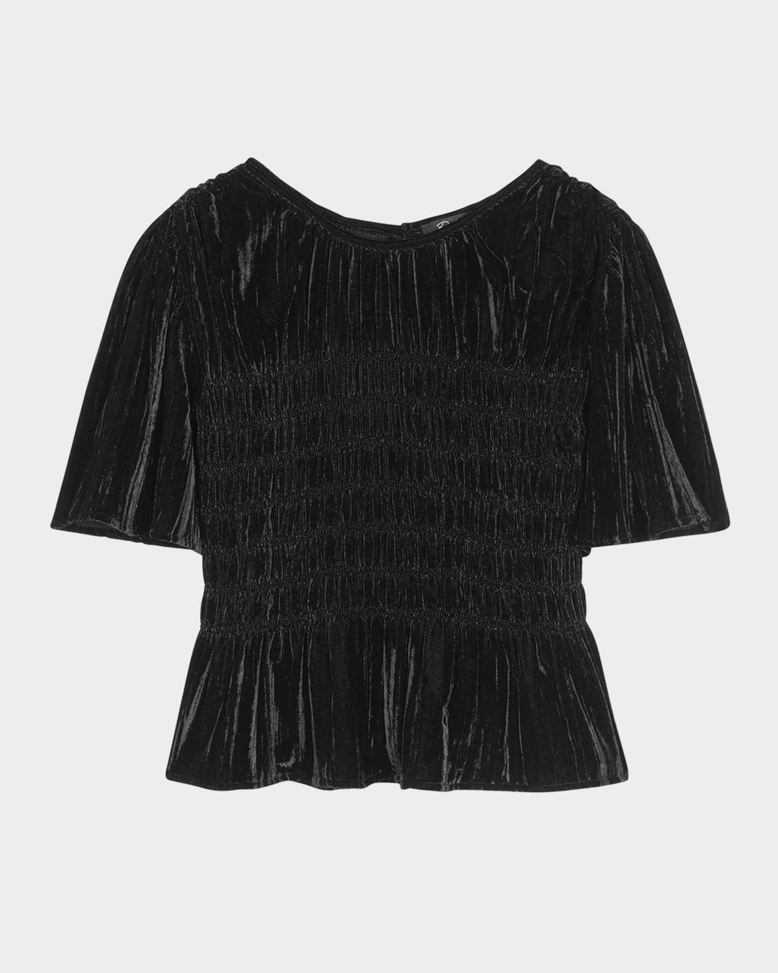 Rosie Smocked Peplum-Hem Velvet Blouse Product Image