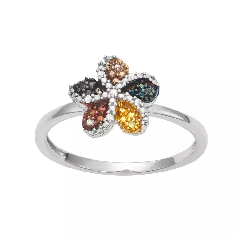 HDI Sterling Silver Colorful Diamond Accent Flower Ring, Womens Product Image