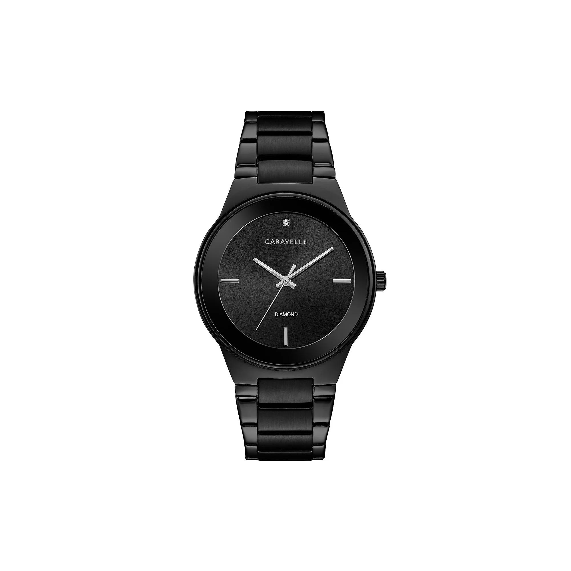 Caravelle Men's Diamond Black Ion-Plated Stainless Steel Watch - 45D108,  Product Image