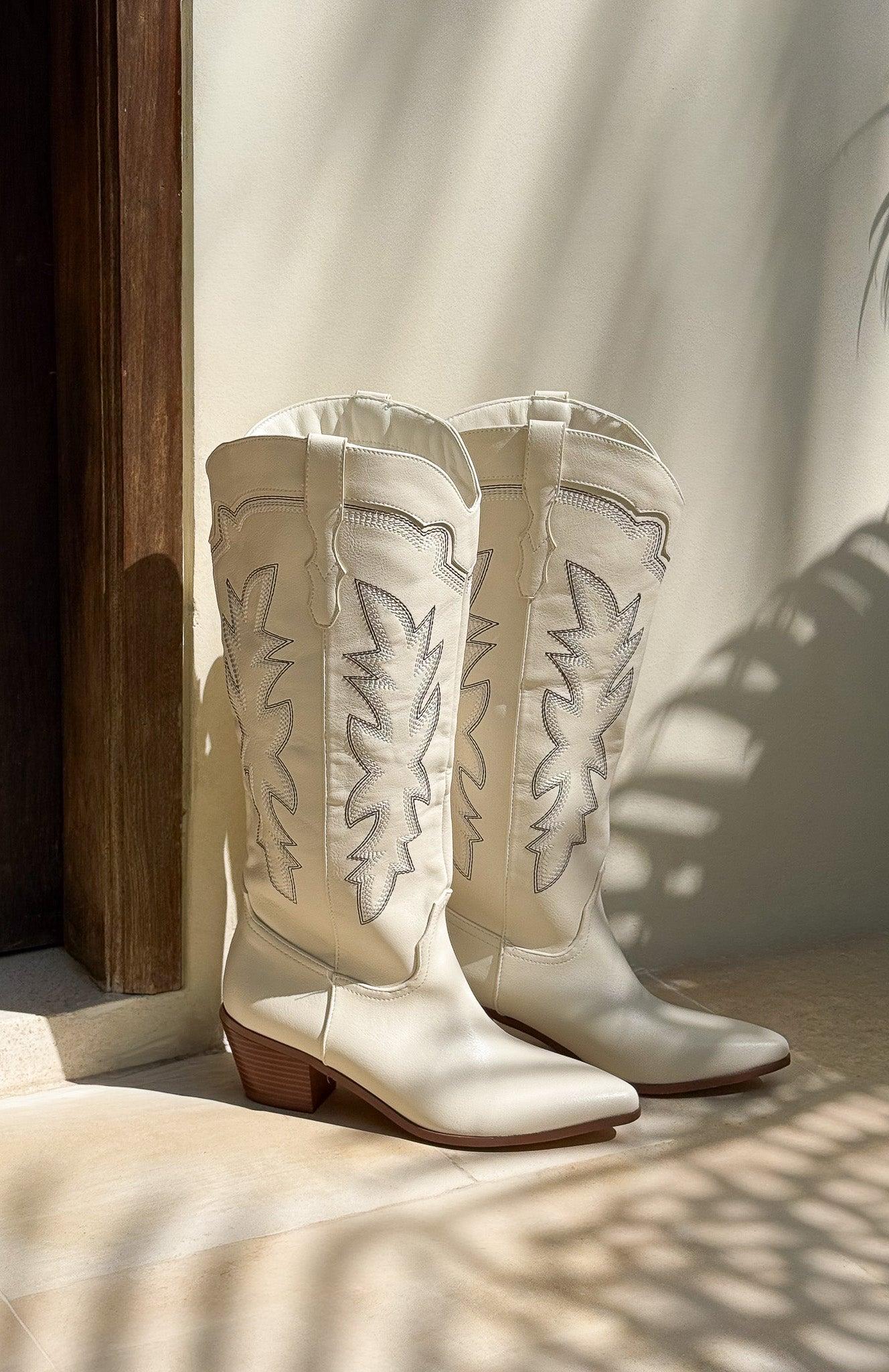 Briar Knee High Cowboy Boots Cream Product Image