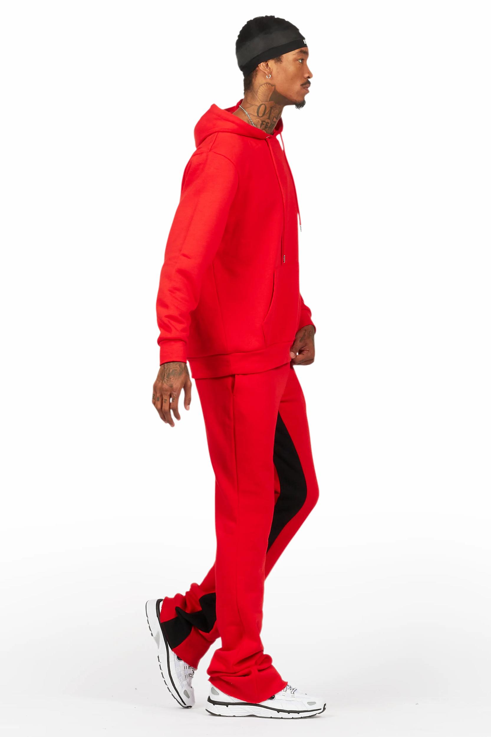 Basic Red Hoodie/Baggy Track Pant Set Male Product Image