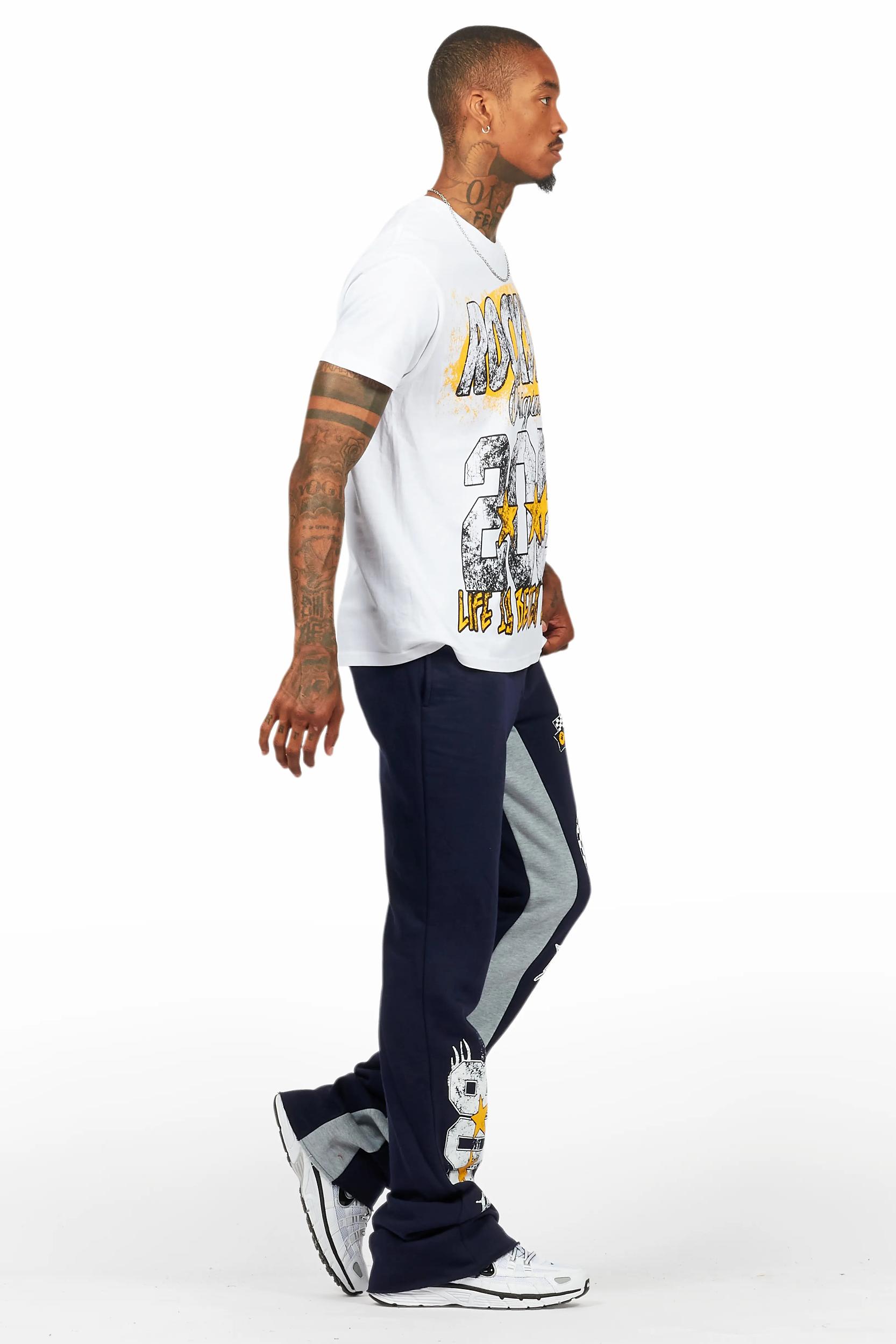 Racing Grung White/Navy T-Shirt/Stacked Baggy Track Pant Set Male Product Image