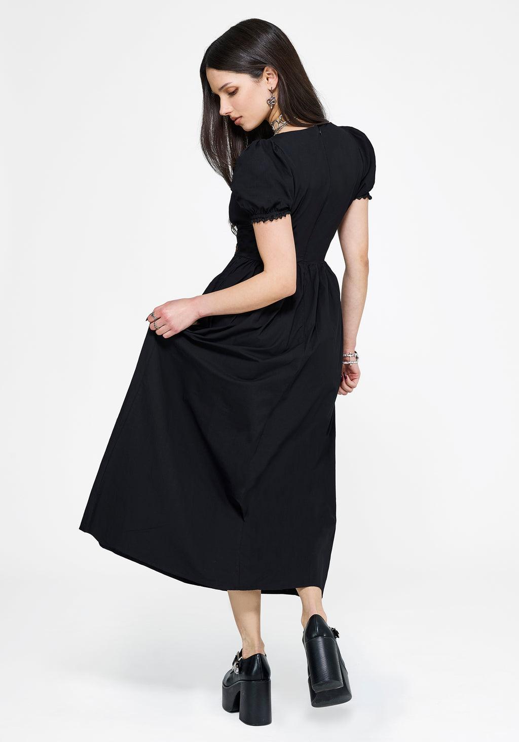 Arianwen Embroidered Puff Sleeve Midaxi Dress - Black Product Image