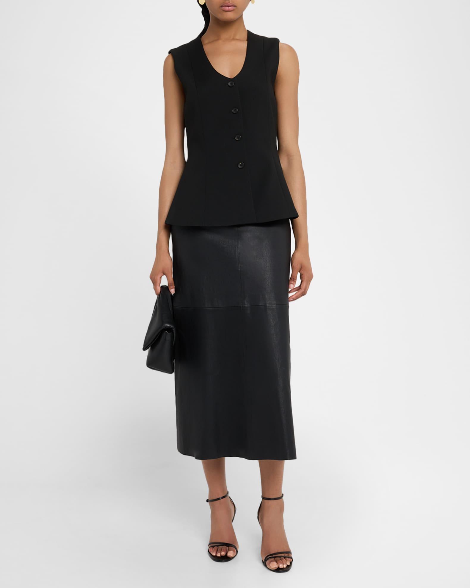 Simoas Lambskin Leather Midi Skirt Product Image