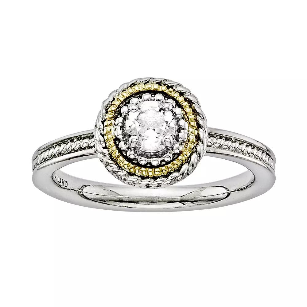 Stacks & Stones 14k Gold & Sterling Silver White Topaz Textured Stack Ring, Women's,  Product Image