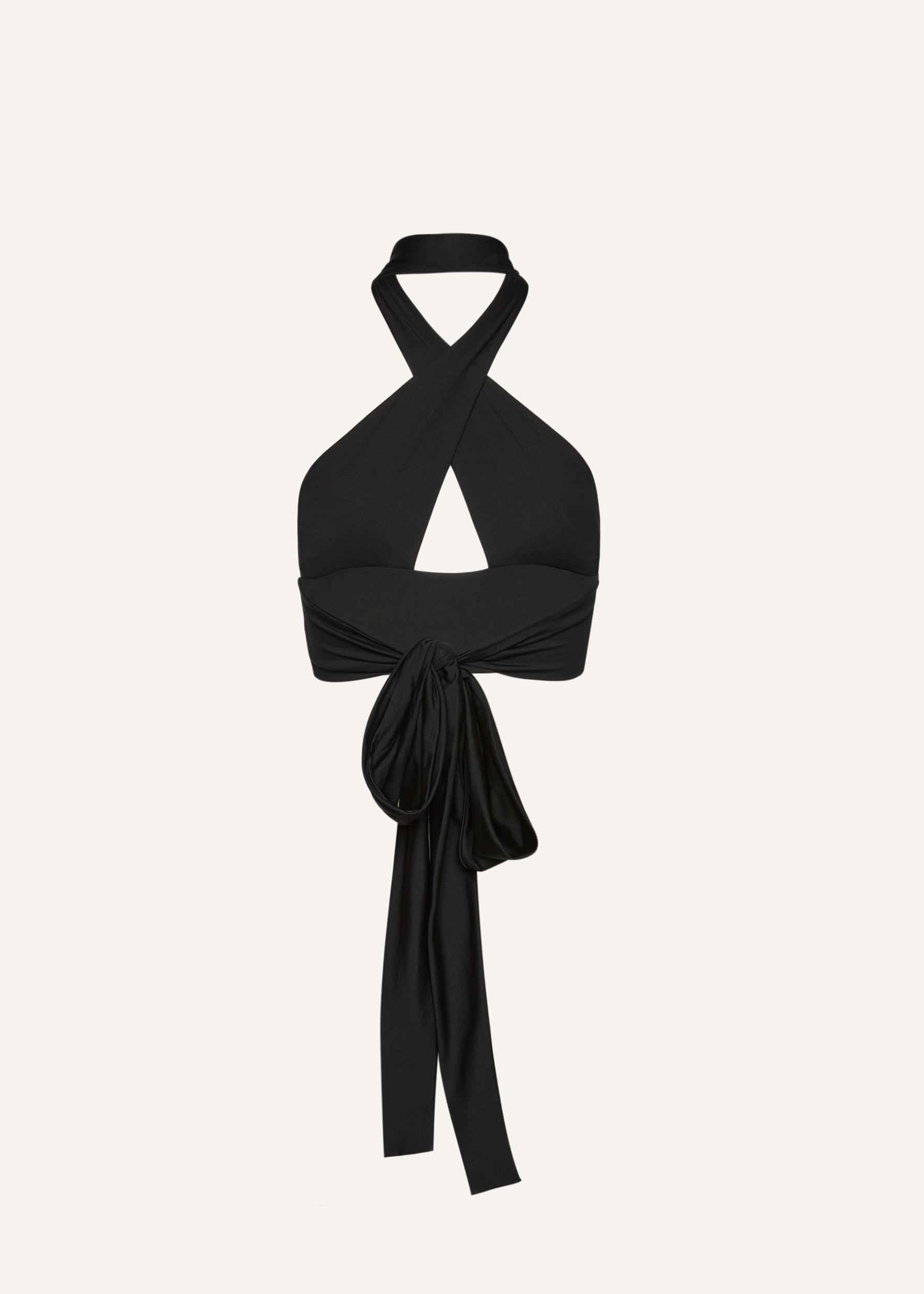 Crisscross swim bra in black with tie-back Product Image