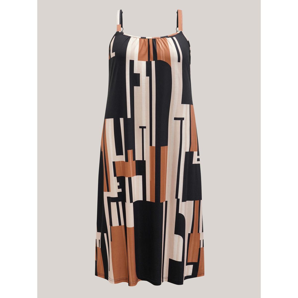 Plus Size Abstract Print Pockets Cami Midi Dress Multicolor Women Casual Gathered Round Neck Sleeveless Curvy BloomChic 14-16/1X Product Image