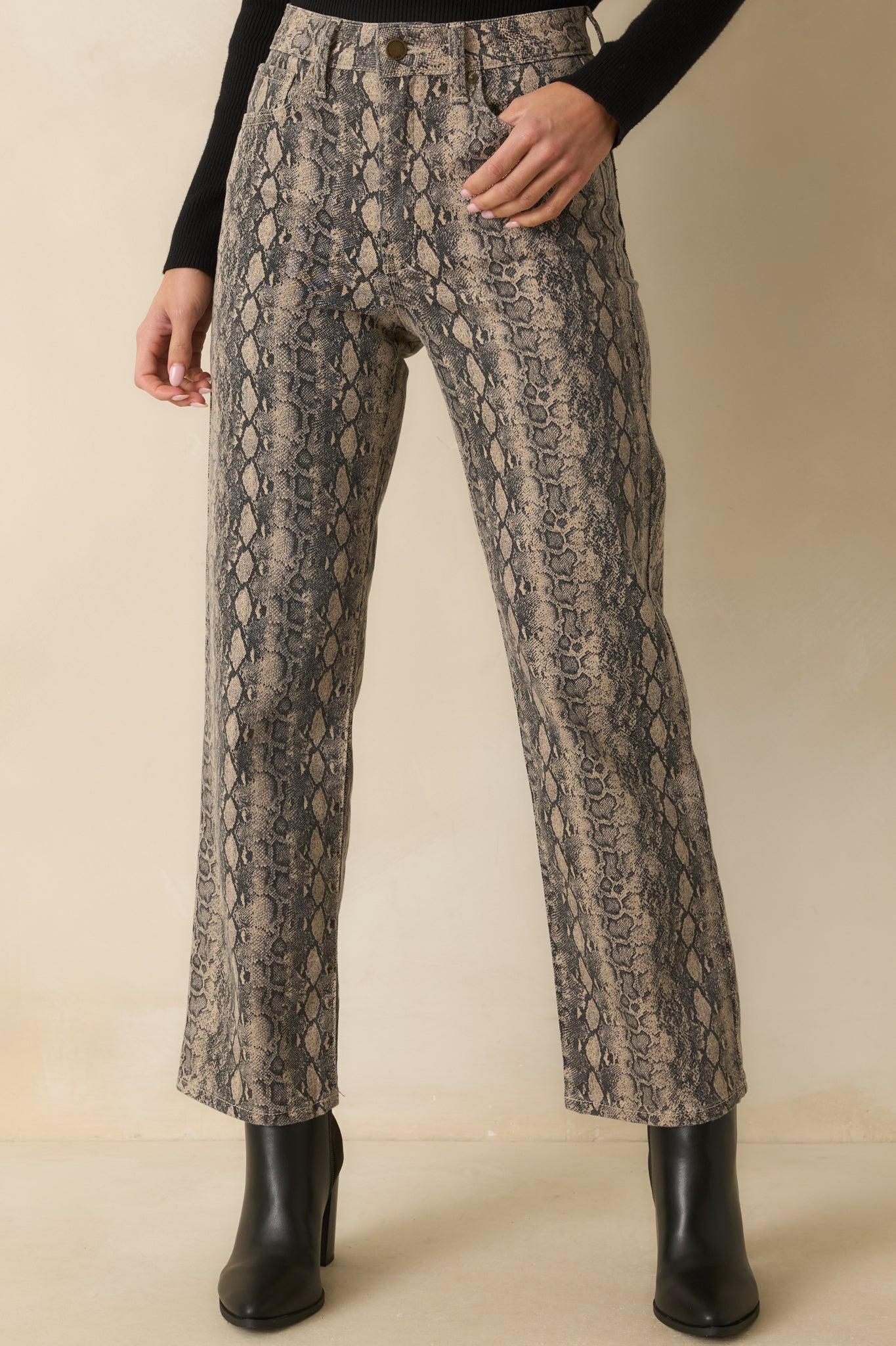 Made For Days Like This Tan Snakeskin Cotton Stretch Jeans 24 / Tan Product Image