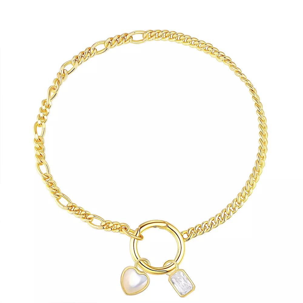 14k Gold Over Silver Mother Of Pearl & Cubic Zirconia Charm Bracelet, Women's, Size: 7.5", Sterling Silver Product Image