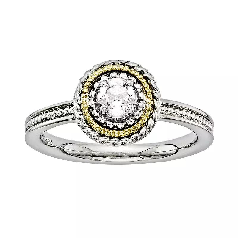 Stacks & Stones 14k Gold & Sterling Silver White Topaz Textured Stack Ring, Women's,  Product Image