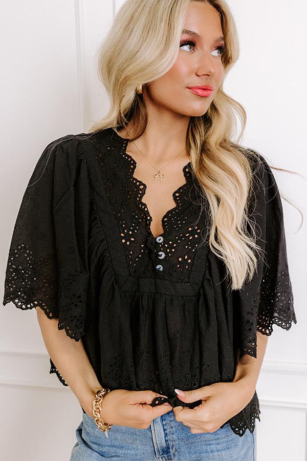 Sun-kissed Serenade Eyelet Top in Black Product Image