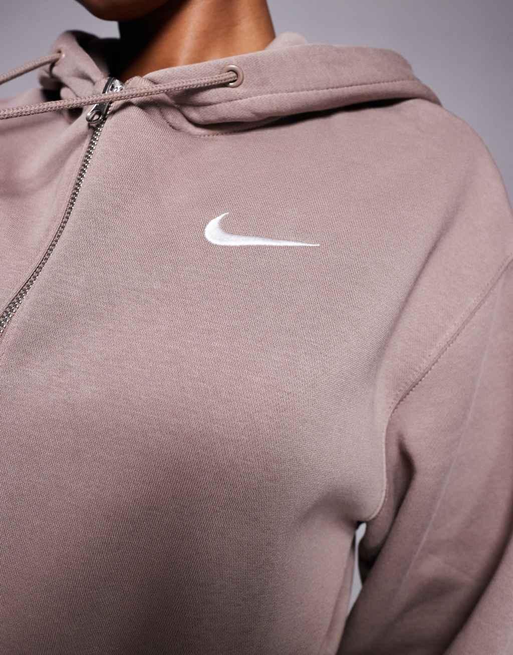Nike Phoenix Fleece cropped full zip hoodie in brown Product Image