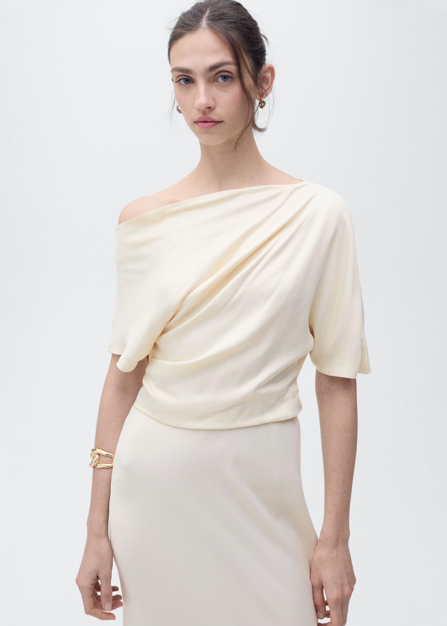 Draped asymmetrical midi-dress - Women | MANGO USA Product Image