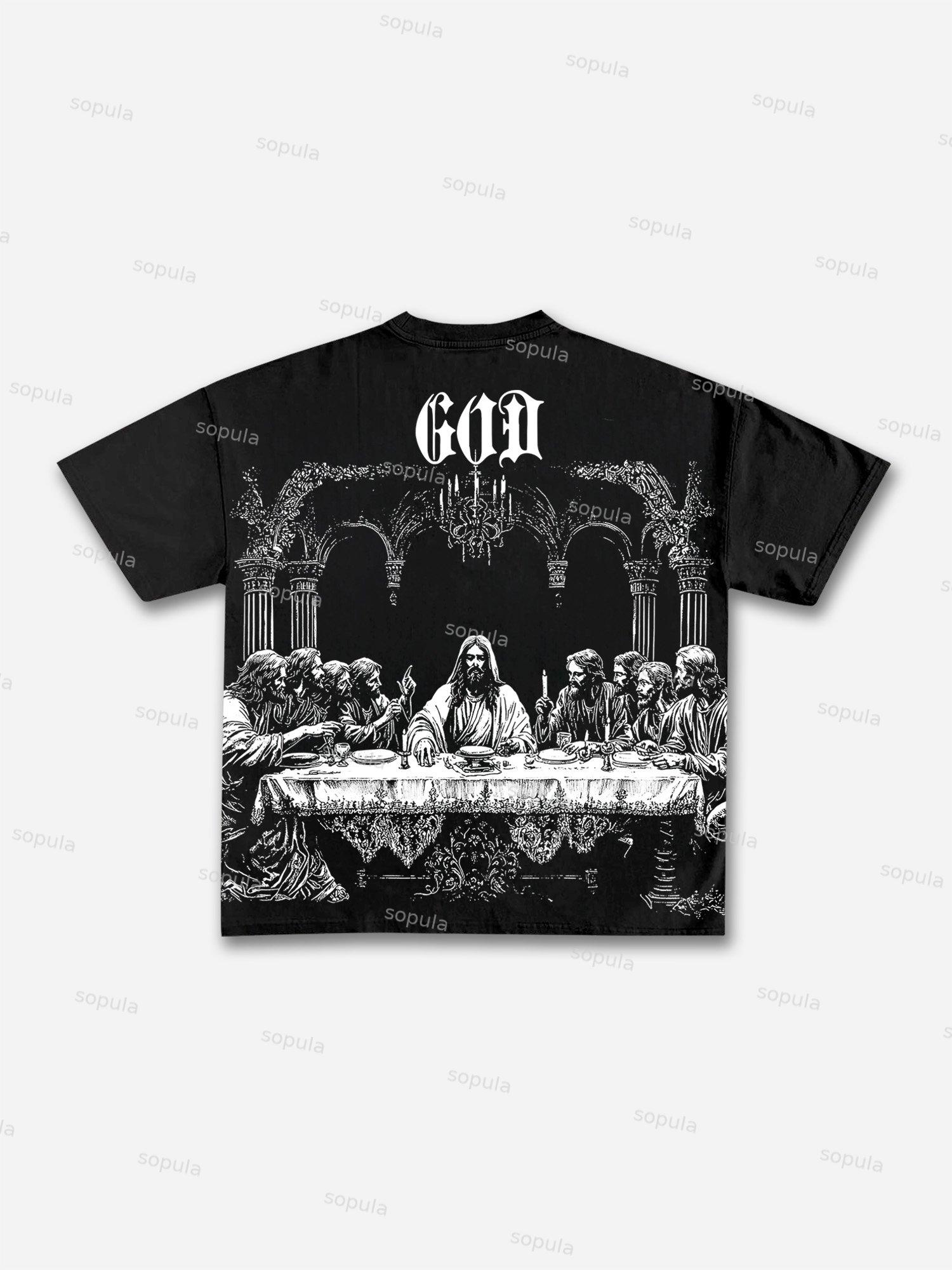 God's Supper Print Cotton T-shirt Product Image