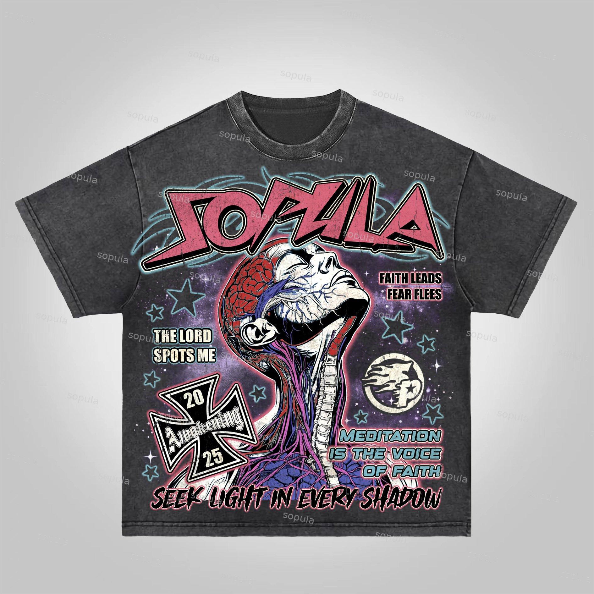 Sopula 2025 Meditation & Faith Vintage Graphic Washed Cotton T-shirt Product Image