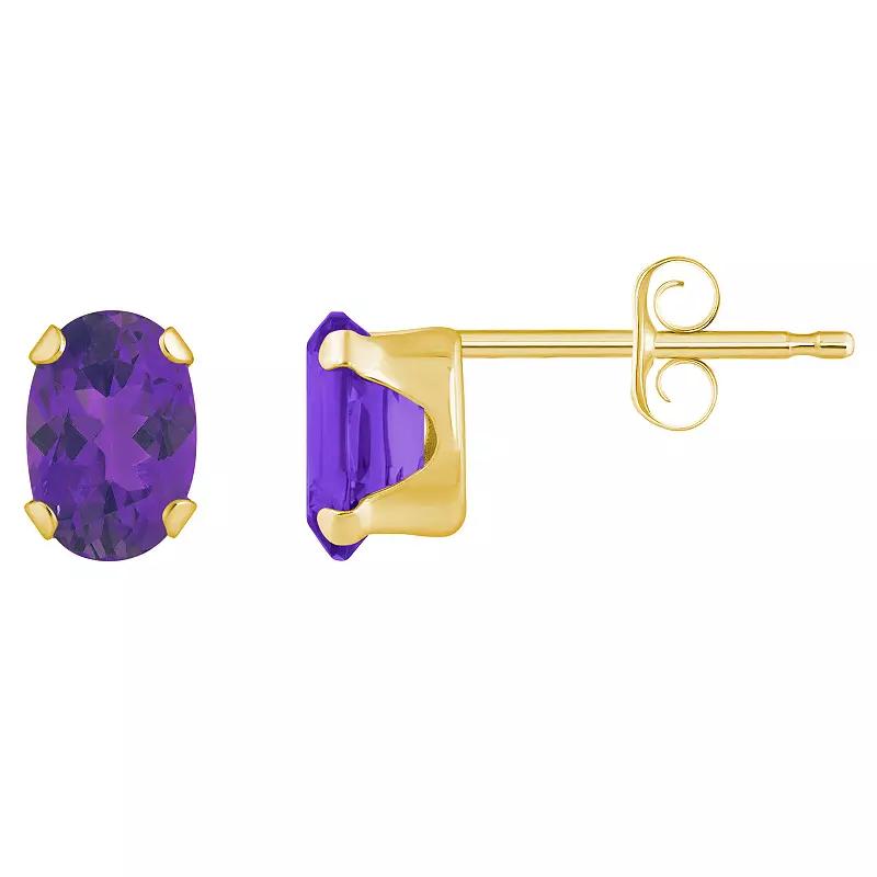 Celebration Gems 10k Gold Oval Amethyst Stud Earrings, Women's, Yellow Product Image