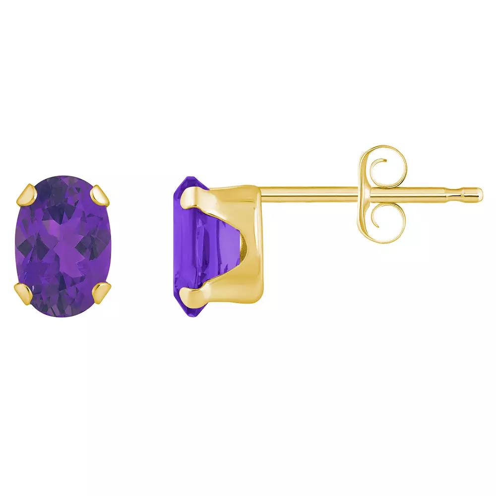 Celebration Gems 10k Gold Oval Amethyst Stud Earrings, Women's, Yellow Product Image