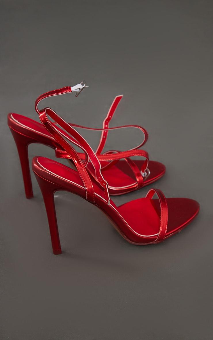  Red Wide Fit Metallic PU Round Toe Barely There High Heeled Sandals Product Image