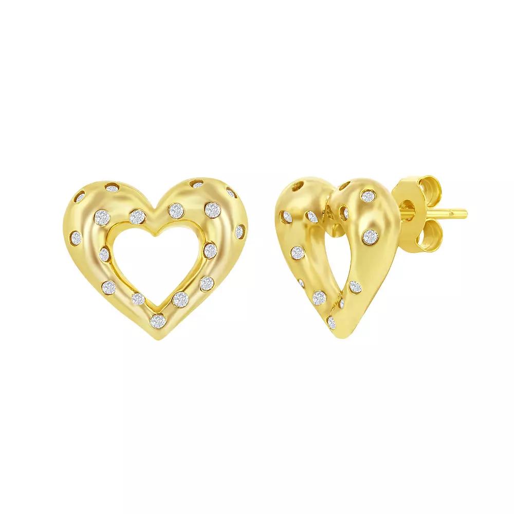 Argento Bella Sterling Silver Cubic Zirconia Heart Earrings, Women's, Gold Tone Product Image