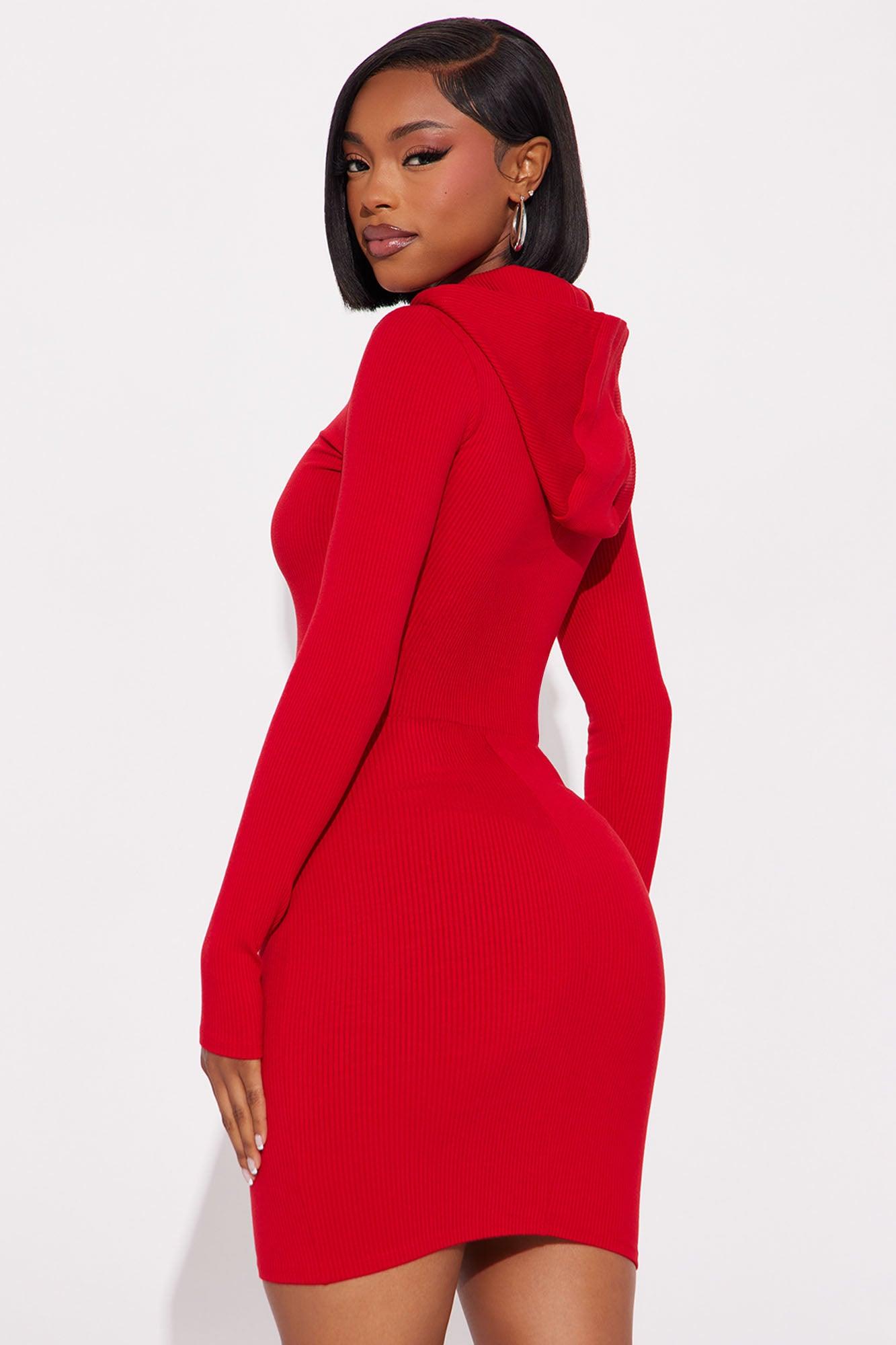 Lila Hooded Snatched Mini Dress - Red Female Product Image