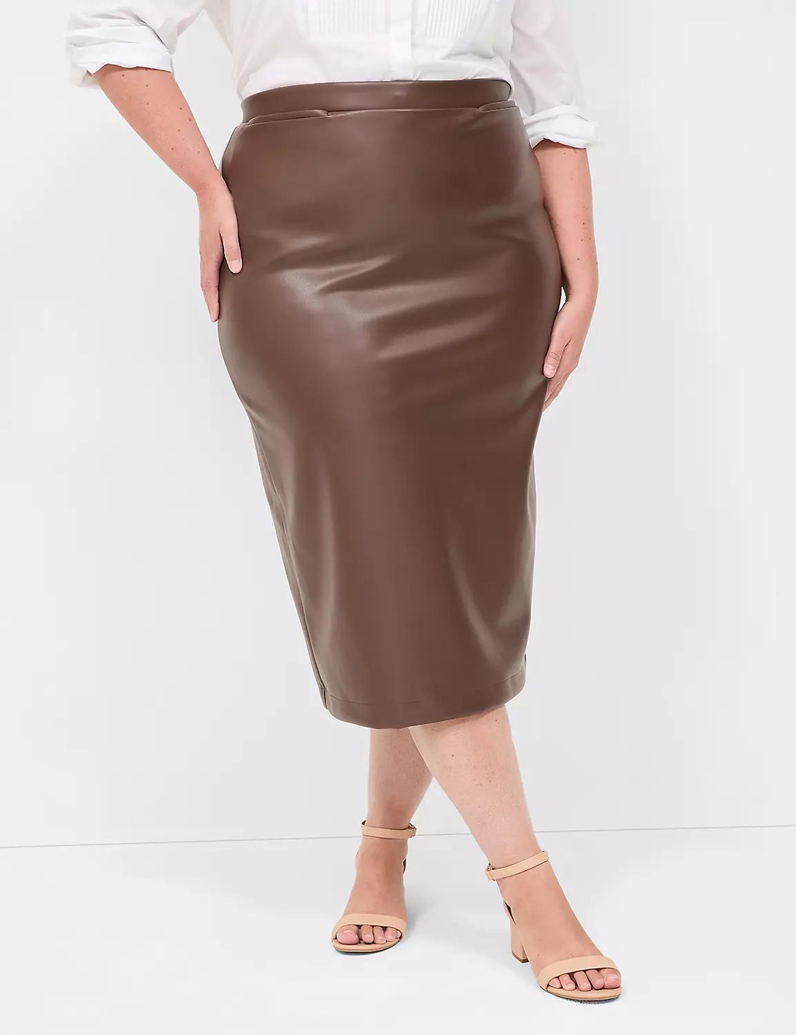 Faux-Leather Pencil Midi Skirt Product Image