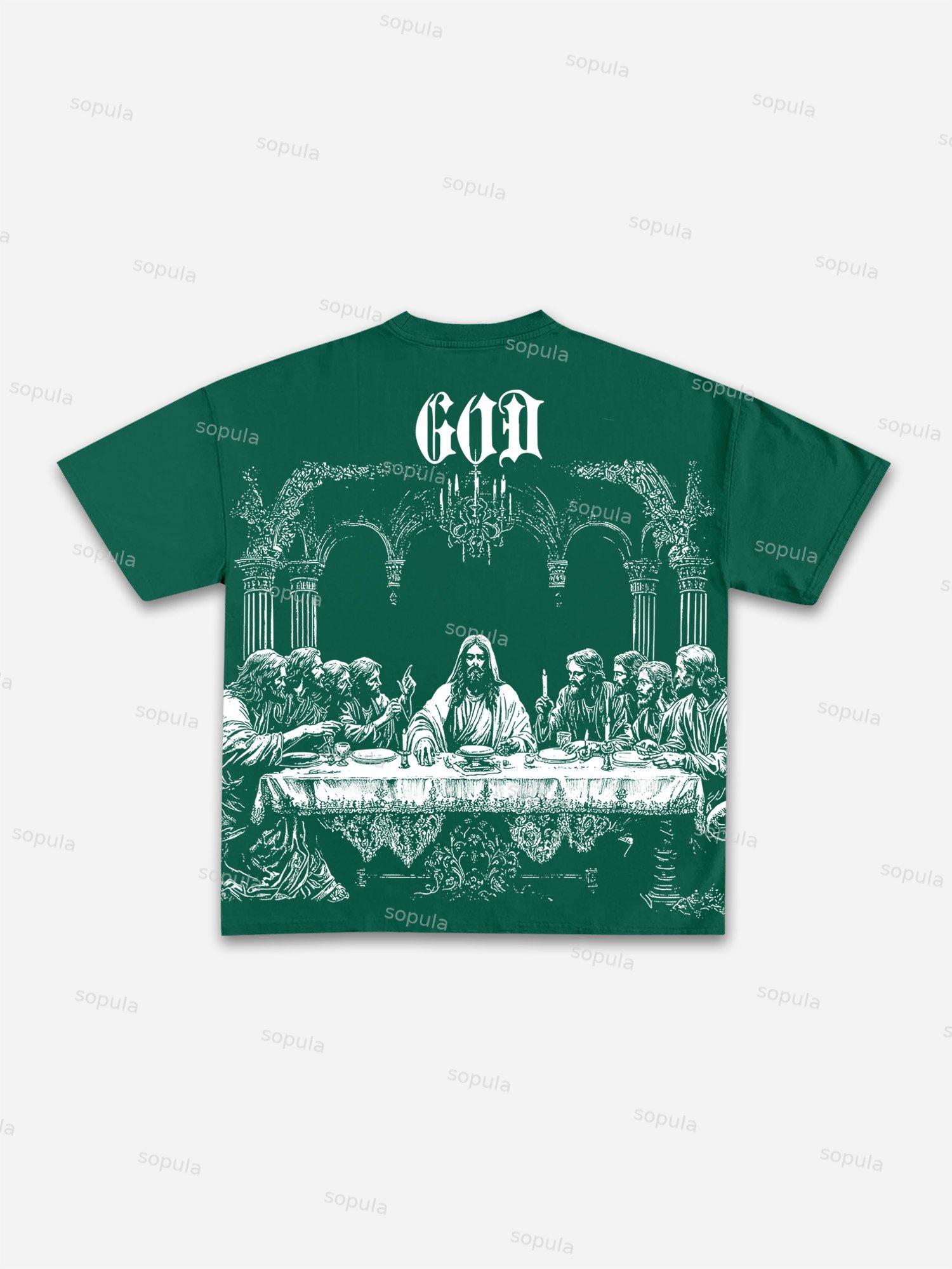 God's Supper Print Cotton T-shirt Product Image