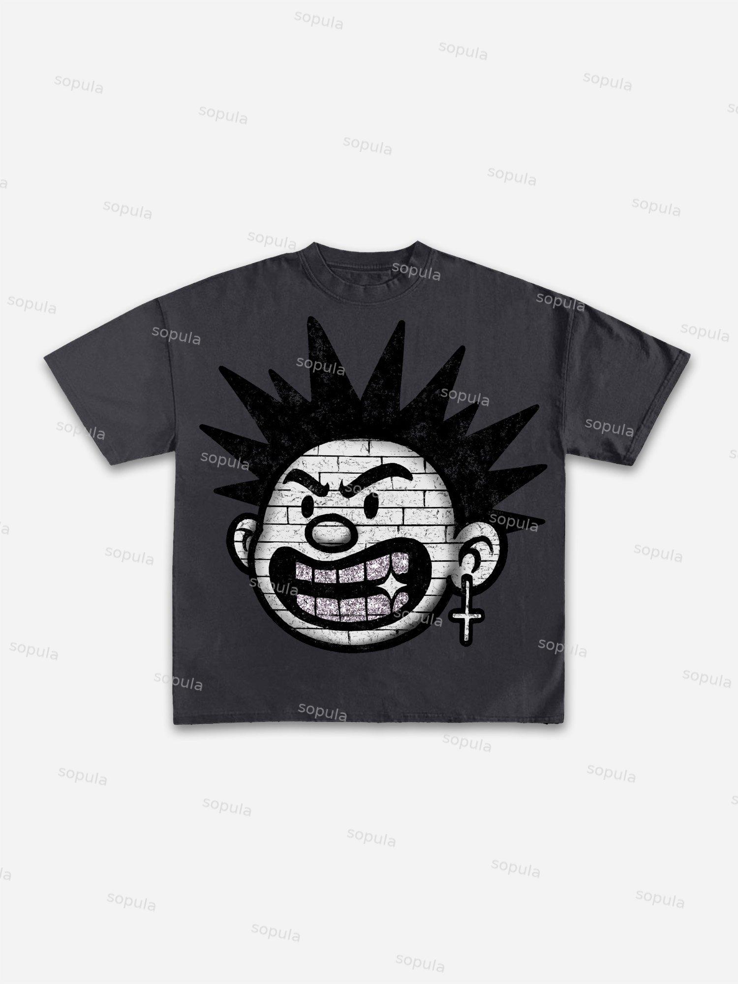 Explosive Hairstyles Vintage Cartoon Big Head Graphic Cotton T-shirt Product Image
