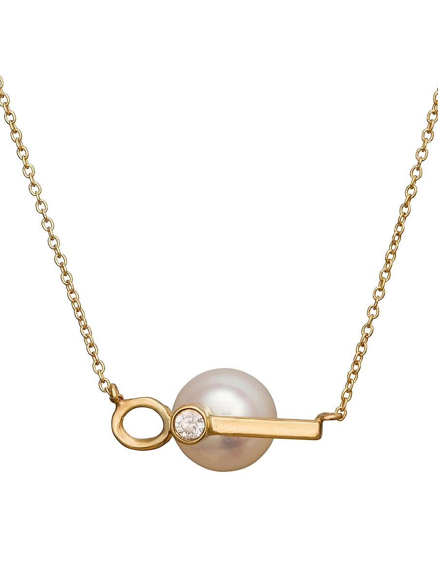 Womens Spark 18K White, Pearl & Diamond Choker Necklace Product Image