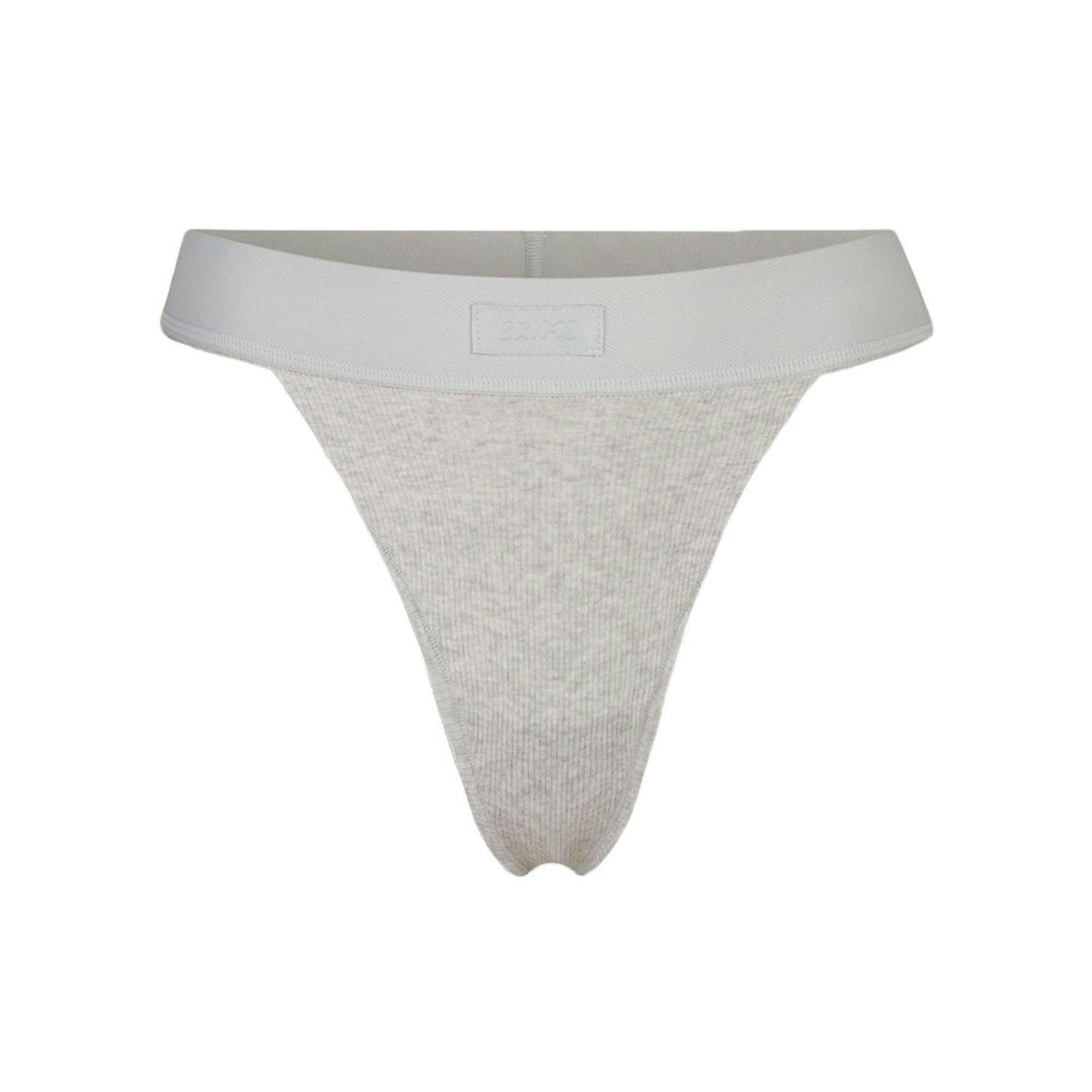 COTTON RIB THONG | LIGHT HEATHER GREY Product Image