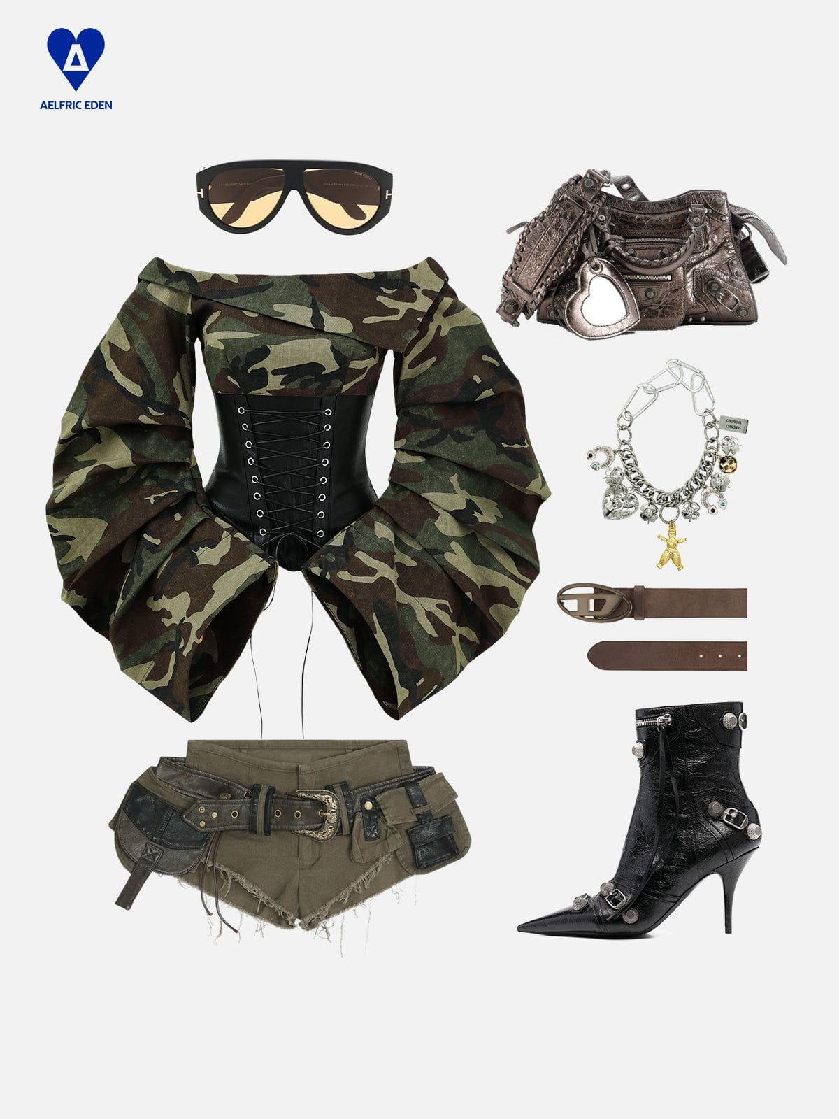 Aelfric Eden Camouflage Puffed Sleeve Long Sleeve Tee Female Product Image