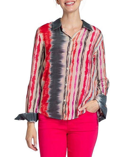 APNY Collared Neckline Long Sleeve Button Front Blouse Product Image