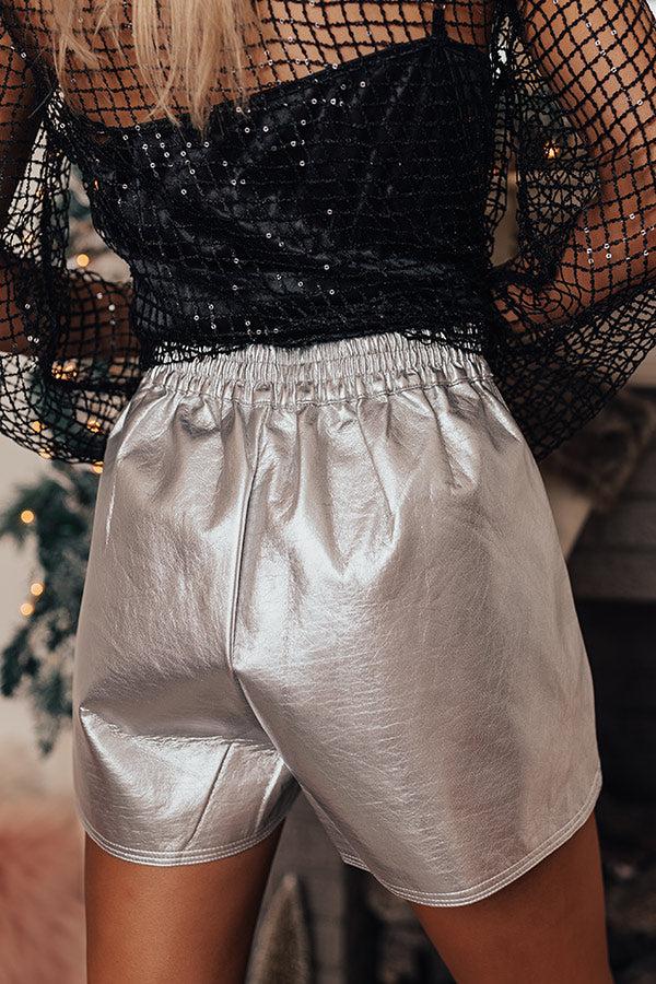 Opening Act High Waist Faux Leather Shorts In Silver Product Image