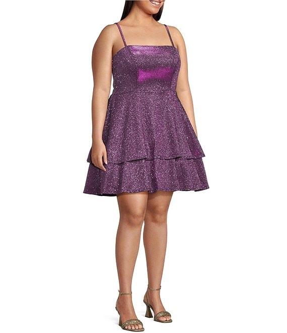 City Vibe Plus Size Straight Neck Princess Seamed Cage Back Contrast Lace Dress Product Image
